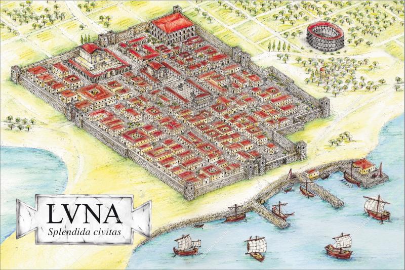 Cartolina città romana di Luna